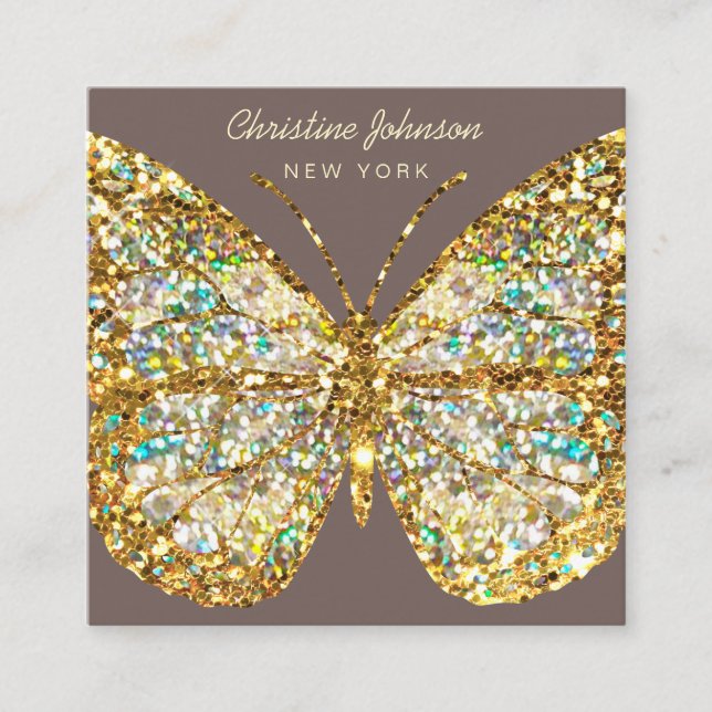 faux glitter butterfly square business card (Front)