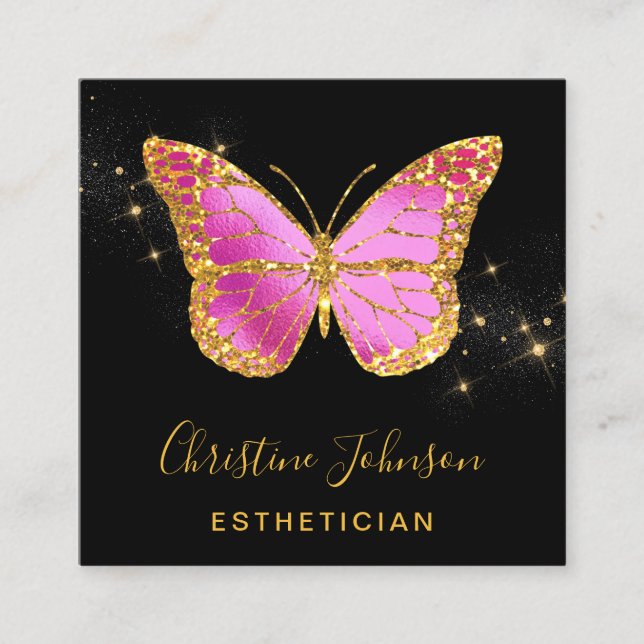 faux glitter butterfly square business card (Front)