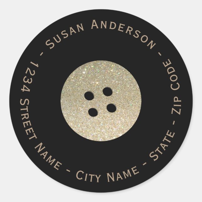 Faux Glitter Button Sewing, Tailor Address Labels (Front)