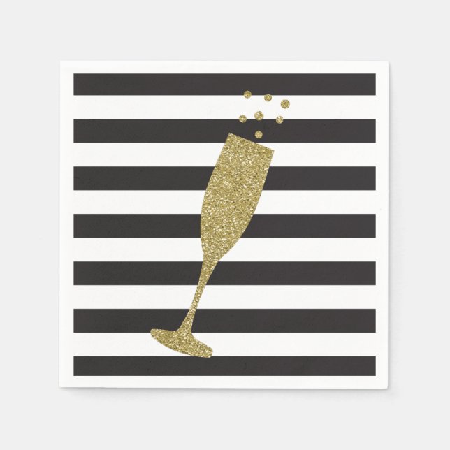 Faux Glitter Champagne Flute Chic Paper Napkins (Front)