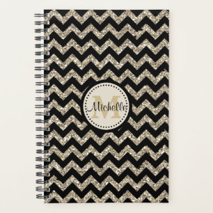 Faux Glitter Chevron Gold Monogram Planner