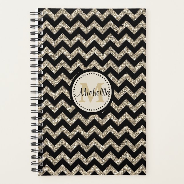 Faux Glitter Chevron Gold Monogram Planner (Front)