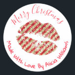 Faux Glitter Christmas DIY Handmade Business Label<br><div class="desc">This faux red and silver glitter lips sticker is a customizable label for someone who loves making their own DIY christmas business or hobby products to sell at fairs, fetes and at their own shop stall at a market. It can also be used for handmade gifts for family and friends....</div>