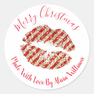 Faux Glitter Christmas Lips Glitter Kisses Classic Round Sticker