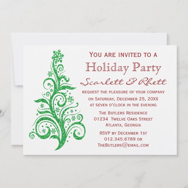 Faux Glitter Christmas Tree Holiday Party Invitation (Front)