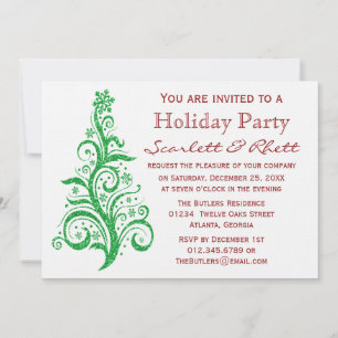 Faux Glitter Christmas Tree Holiday Party Invitation