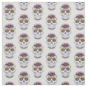 Faux Glitter Colorful Sugar Skulls Fabric