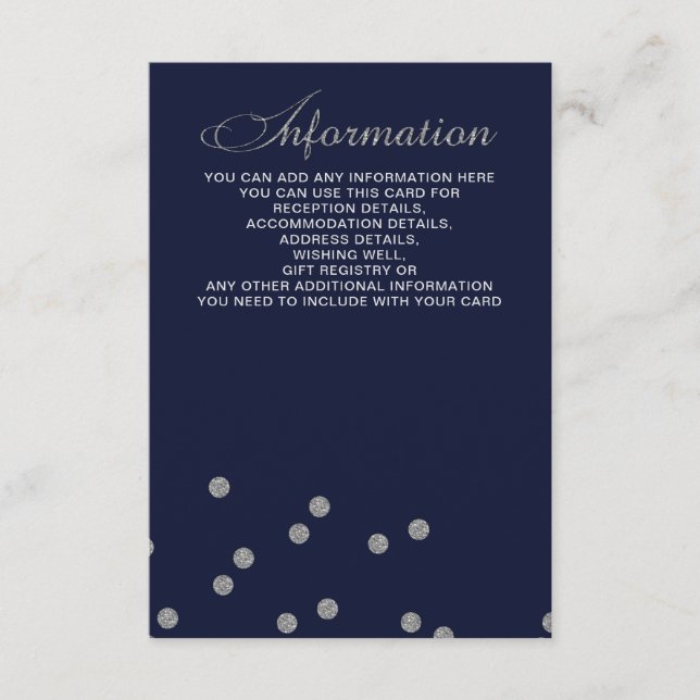 FAUX Glitter confetti navy and silver wedding Enclosure Card (Front)