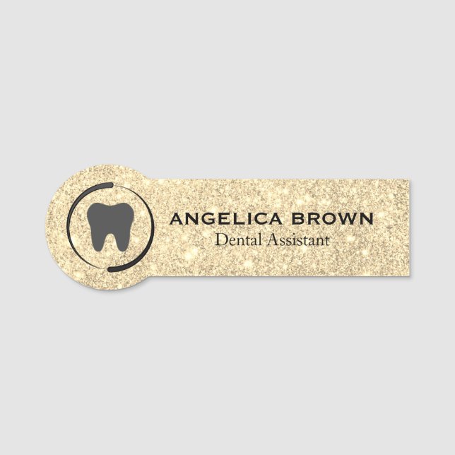 Faux Glitter Dental Assistant Name Tag (Front)