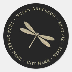 Faux Glitter Dragonfly Return Address Label