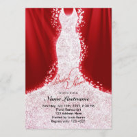 Faux Glitter Dress on Red Bridal Shower Invite