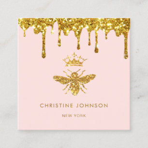 faux glitter drips queen bee square business card