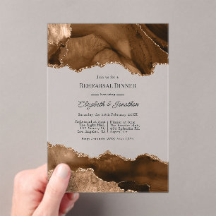 Faux Glitter Earthy Neutral Agate Rehearsal Dinner Acrylic Invitations