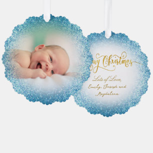 faux glitter effect new baby boy ornament card
