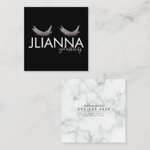 Faux Glitter Eyelashes Salon Black White   Square Business Card