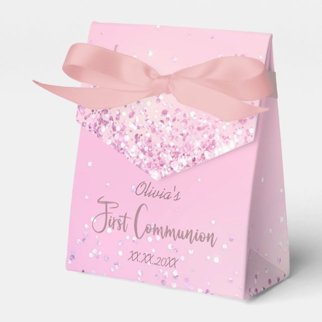 faux glitter First Communion Favor Box (Front Side)
