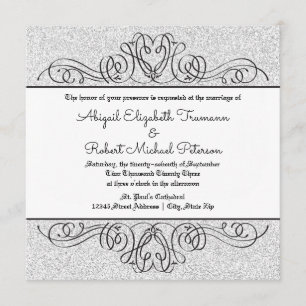 Faux Glitter Formal Floral Flourish-Wedding Invite