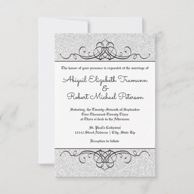 Faux Glitter Formal Flourish - 3x5 Wedding Invite (Front)