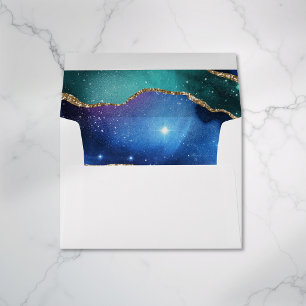 Faux Glitter Galaxy Agate Cosmic Celestial Wedding Envelope