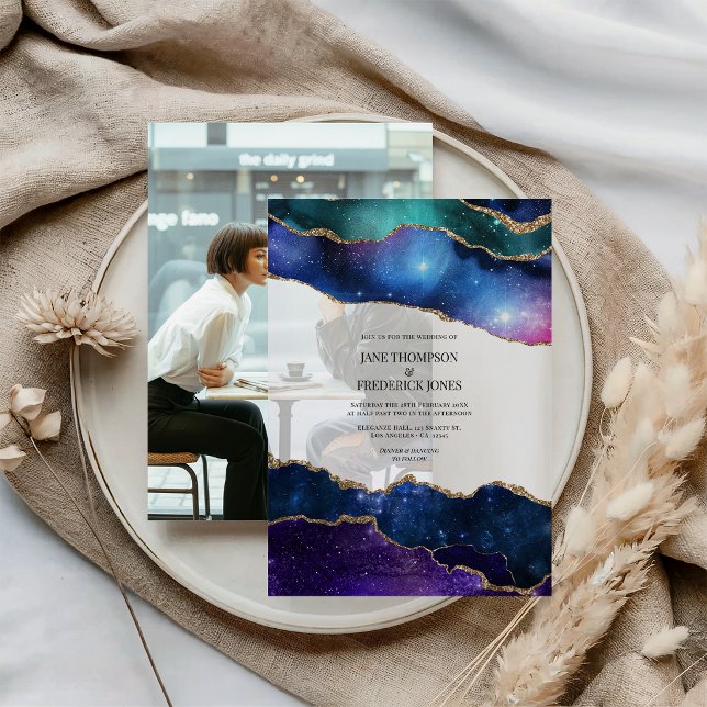 Faux Glitter Geode Galaxy Agate Cosmic Wedding Vellum Invitations (Faux Glitter Geode Galaxy Agate Cosmic Wedding Vellum Invitations)