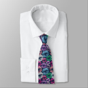 Faux Glitter Glam Lipstick Stains Neck Tie