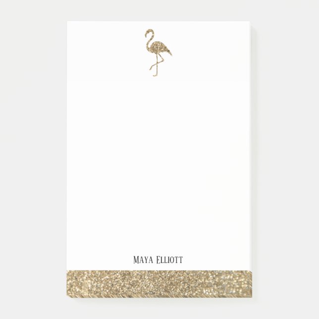 Faux Glitter Gold and White Flamingo & Border Post-it Notes (Front)
