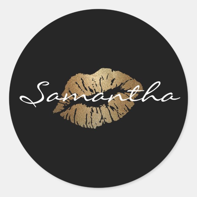 Faux Glitter Gold Kiss Classic Round Sticker (Front)