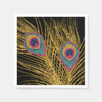 Faux Glitter Gold Peacock Feathers