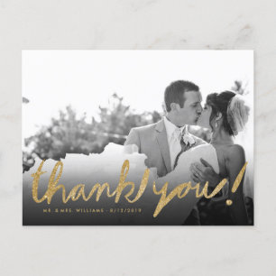 Faux Glitter Handwrite Photo Thank You Postcard
