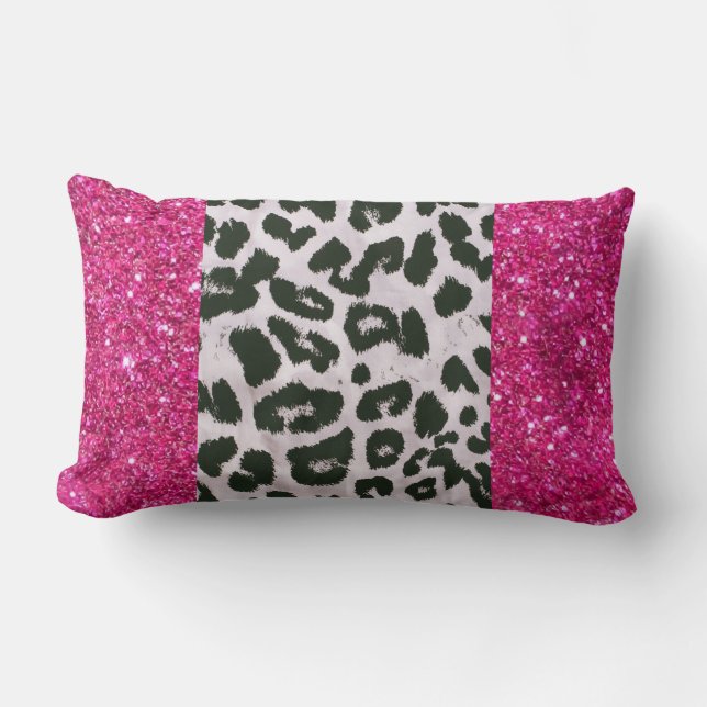  Faux Glitter Leopard Print Lumbar Throw Pillow (Front)