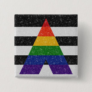 Faux Glitter LGBT Ally Pride Flag Background 2 Inch Square Button