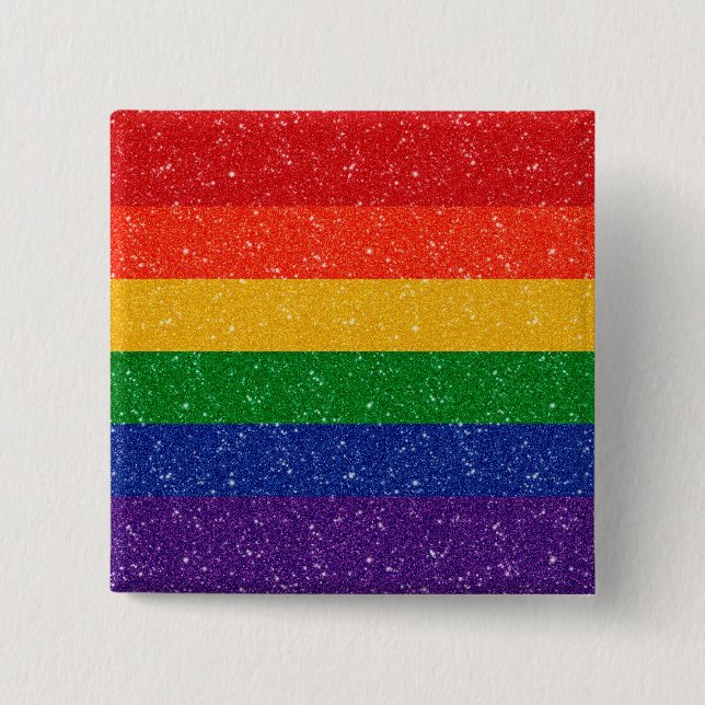 Faux Glitter LGBTQ Pride Rainbow Flag  2 Inch Square Button (Front)