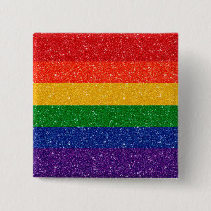 Faux Glitter LGBTQ Pride Rainbow Flag 2 Inch Square Button