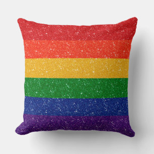 Faux Glitter LGBTQ Pride Rainbow Flag Throw Pillow