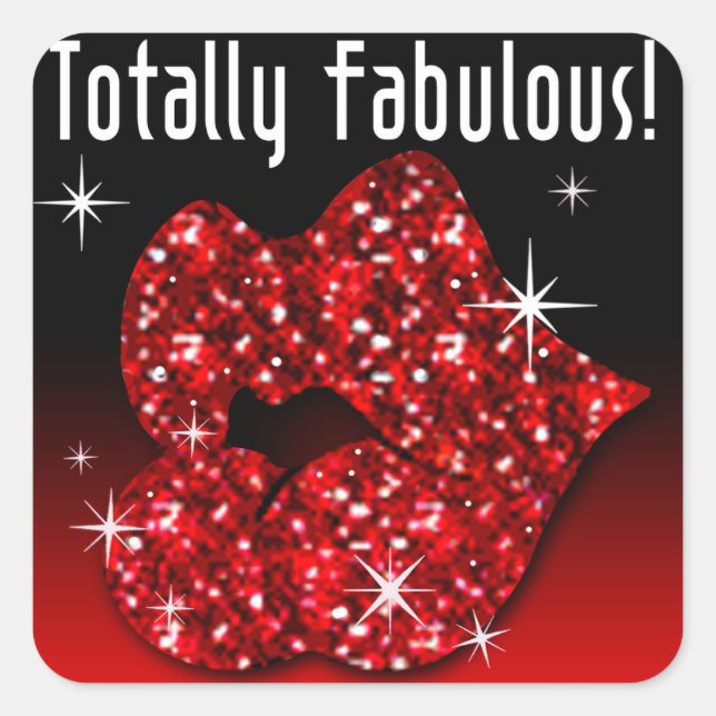 (faux) Glitter Lips Totally Fabulous red Square Sticker (Front)