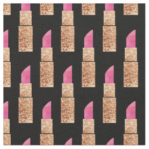 Faux Glitter Lipstick Makeup Beauty Pattern Black Fabric