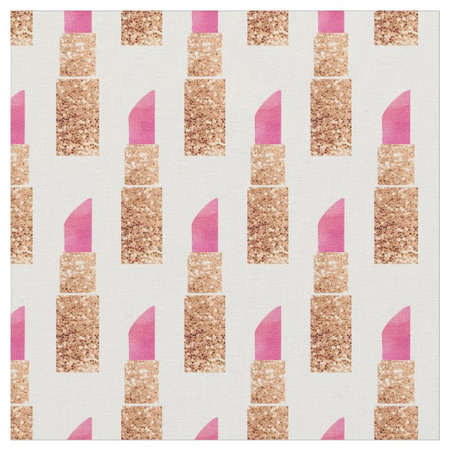Faux Glitter Lipstick Makeup Beauty Pattern Fabric (Close Up)