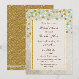 FAUX Glitter Mint Gold confetti Bridal Shower Invitation