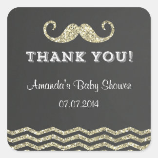 Faux Glitter Moustache Thank You Stickers