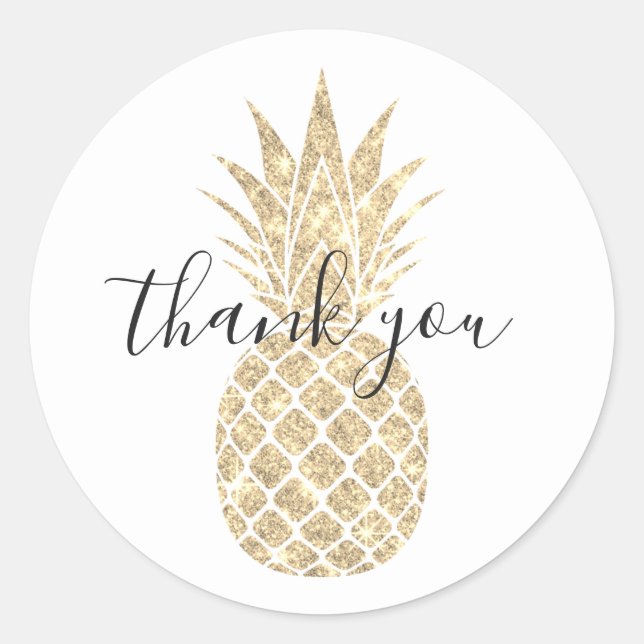Faux Glitter Pineapple Thank You Round Sticker (Front)