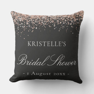 Faux Glitter Pink Black Bridal Shower Personalized Throw Pillow