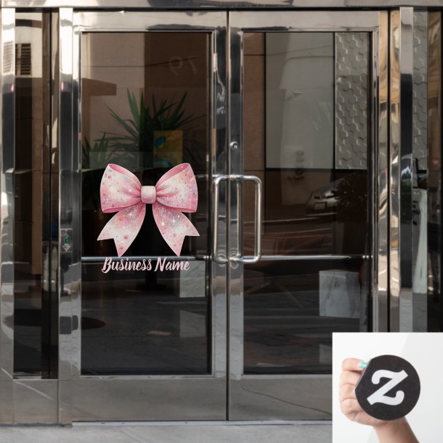 faux glitter pink bow logo window cling (Office Door)
