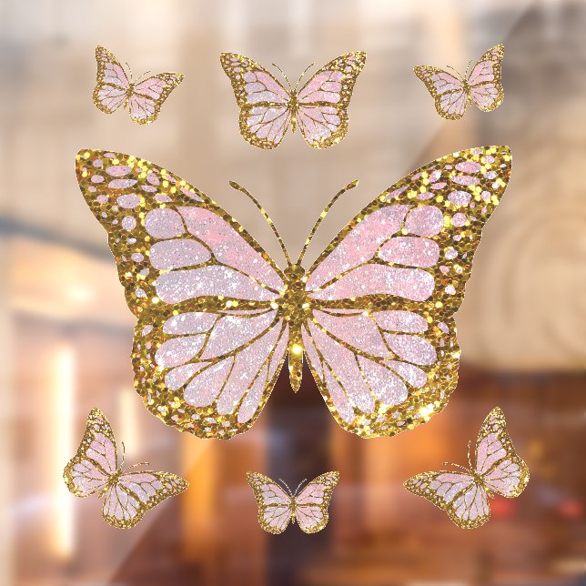 faux glitter pink butterfly window cling (Sheet 2)