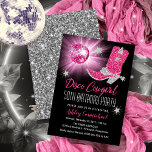 Faux Glitter Pink Disco Cowgirl 50 Birthday Party Invitation<br><div class="desc">Get your party on in retro 70's style with this faux pink and silver glitter and pink disco mirror ball "Disco Cowgirl 50th Birthday Party" design.  Composite design by Holiday Hearts Designs (rights reserved).</div>