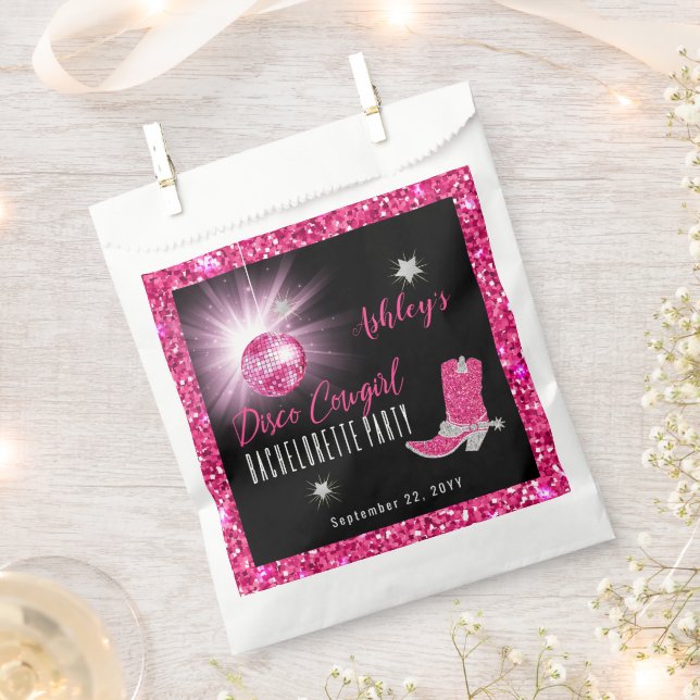 Faux Glitter Pink Disco Cowgirl Bachelorette Party Favour Bag (Clipped)