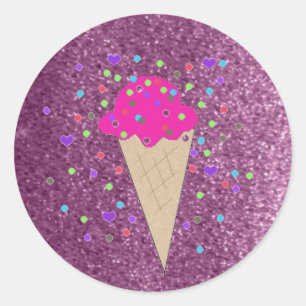 Faux  Glitter Pink Ice Cream Cone Classic Round Sticker
