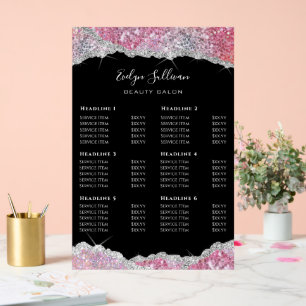 Faux Glitter Pink Sequin Price List Acrylic Sign