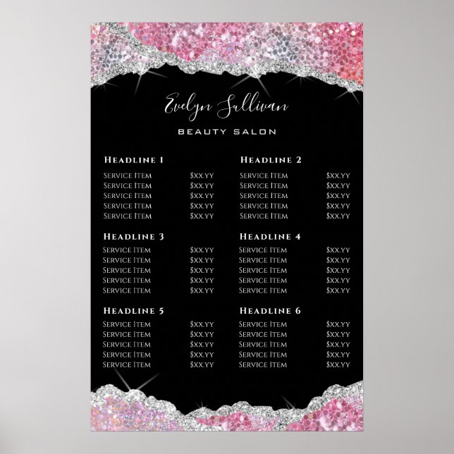 Faux glitter pink sequin price list poster (Front)