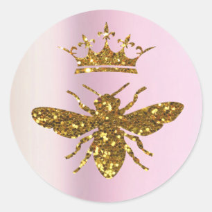 faux glitter queen bee  classic round sticker