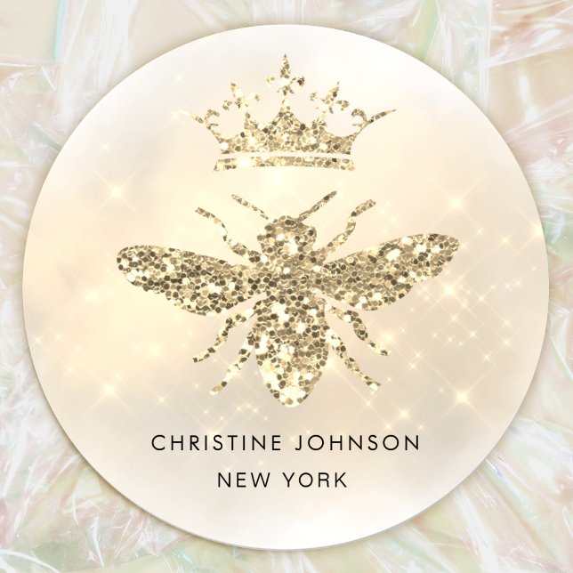 faux glitter queen bee logo classic round sticker (Creator Uploaded)